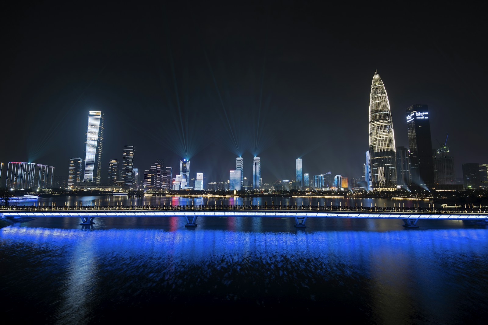 Shenzhen's waterfront skyline illuminated at night